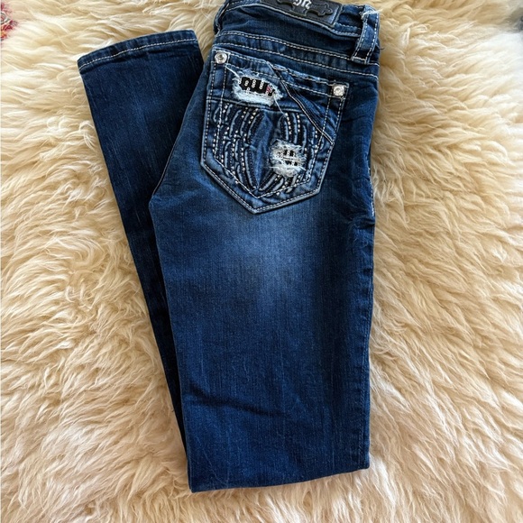 Miss Me Dark Blue Embroidered Skinny Jeans - Picture 7 of 7